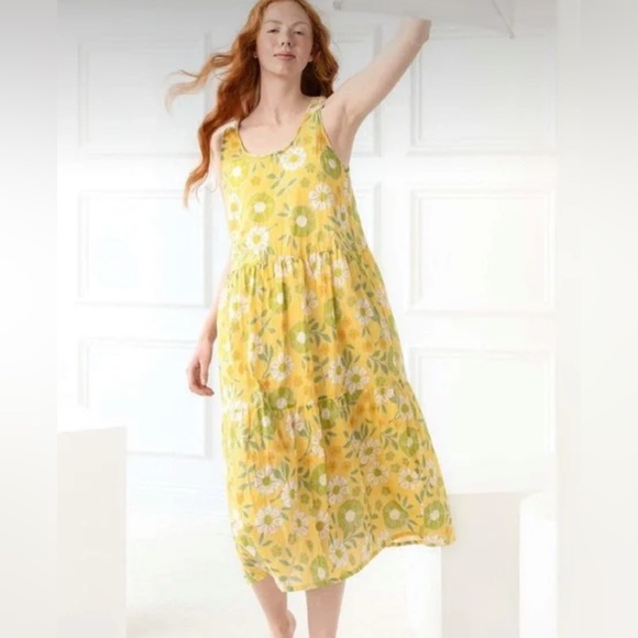 Gudrun Sjoden bouquet Floral Sleeveless Yellow and Green Dress M - Picture 2 of 7